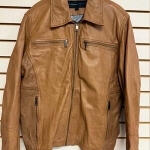 Marc New York by Andrew Marc Leather Jacket Mens Brown Size L Moto Bomber Lined